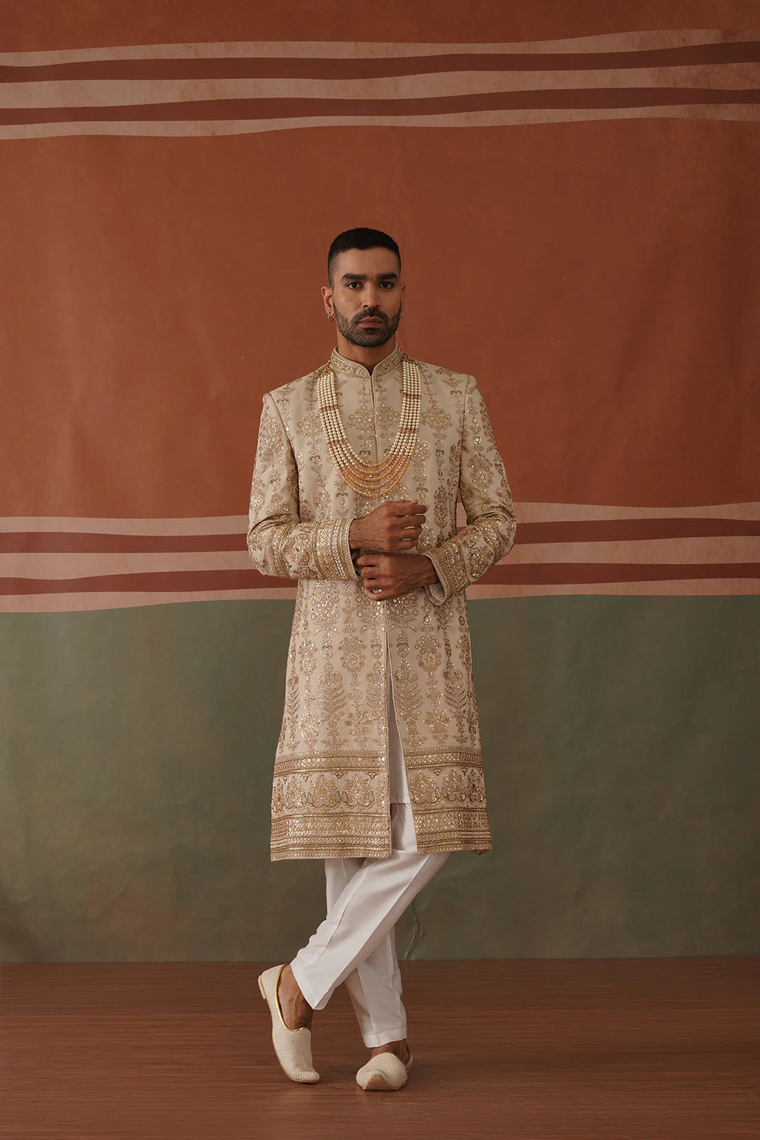 Elegant Rehan Sherwani in Soft Mehandi Hue