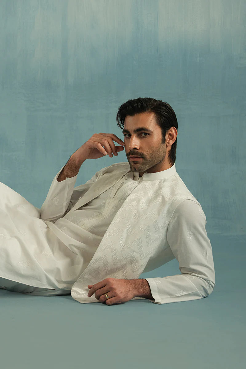 'White' Embroidered Waistcoat