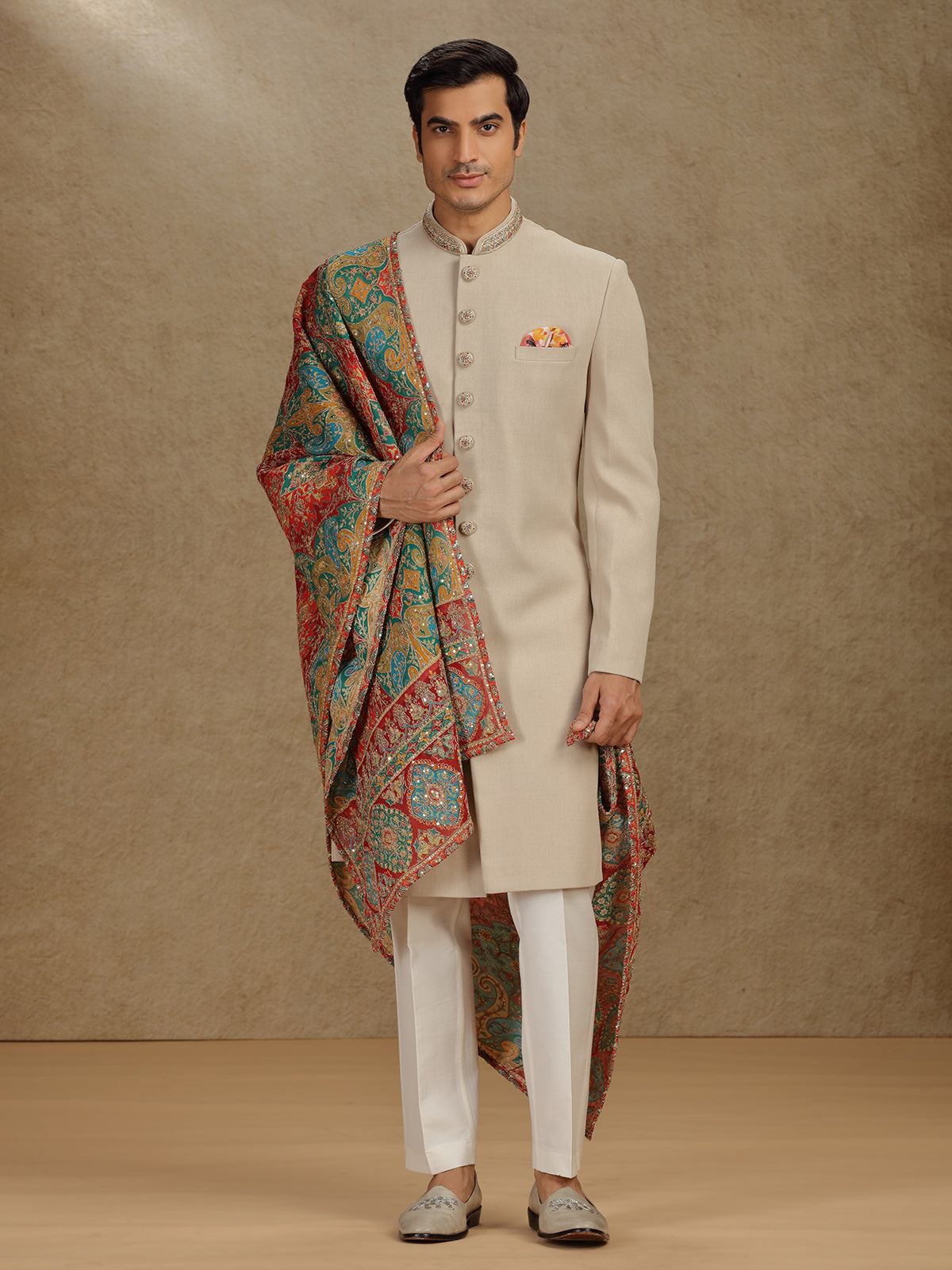 Elegant Beige Terry Rayon Indo-Western Set for Weddings