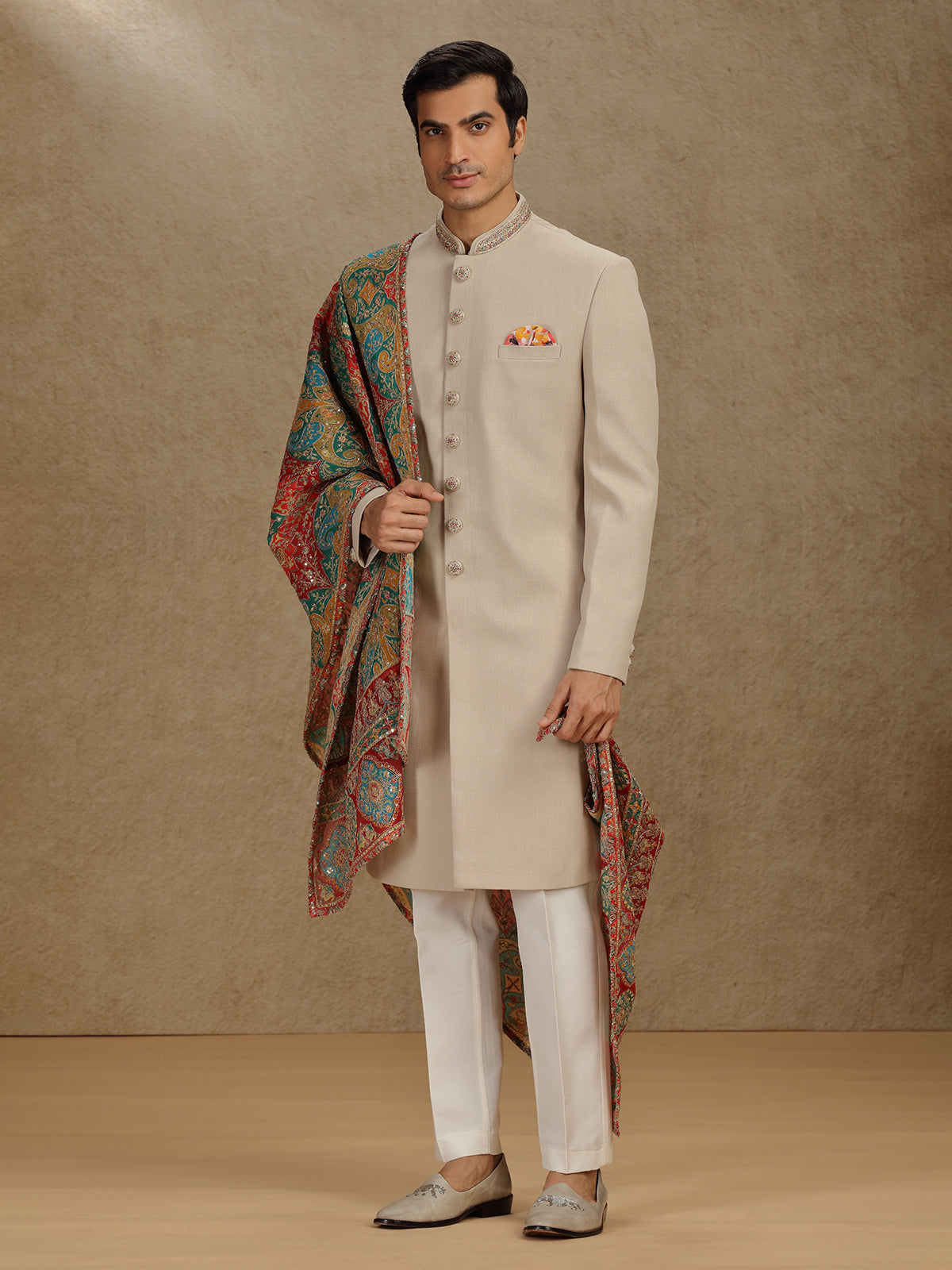 Elegant Beige Terry Rayon Indo-Western Set for Weddings