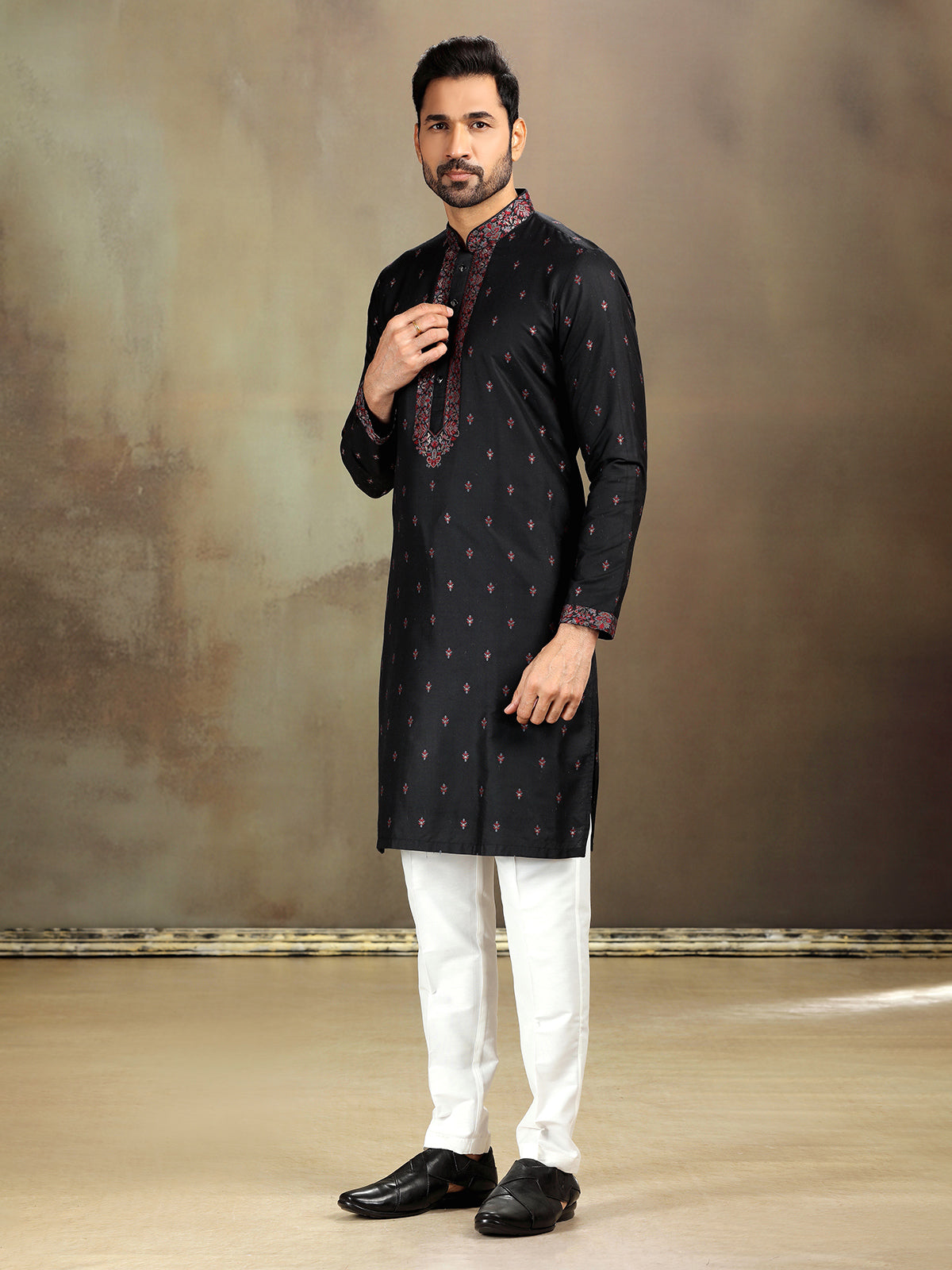 Traditional Black Banarasi Silk Kurta Set for Weddings & Functions