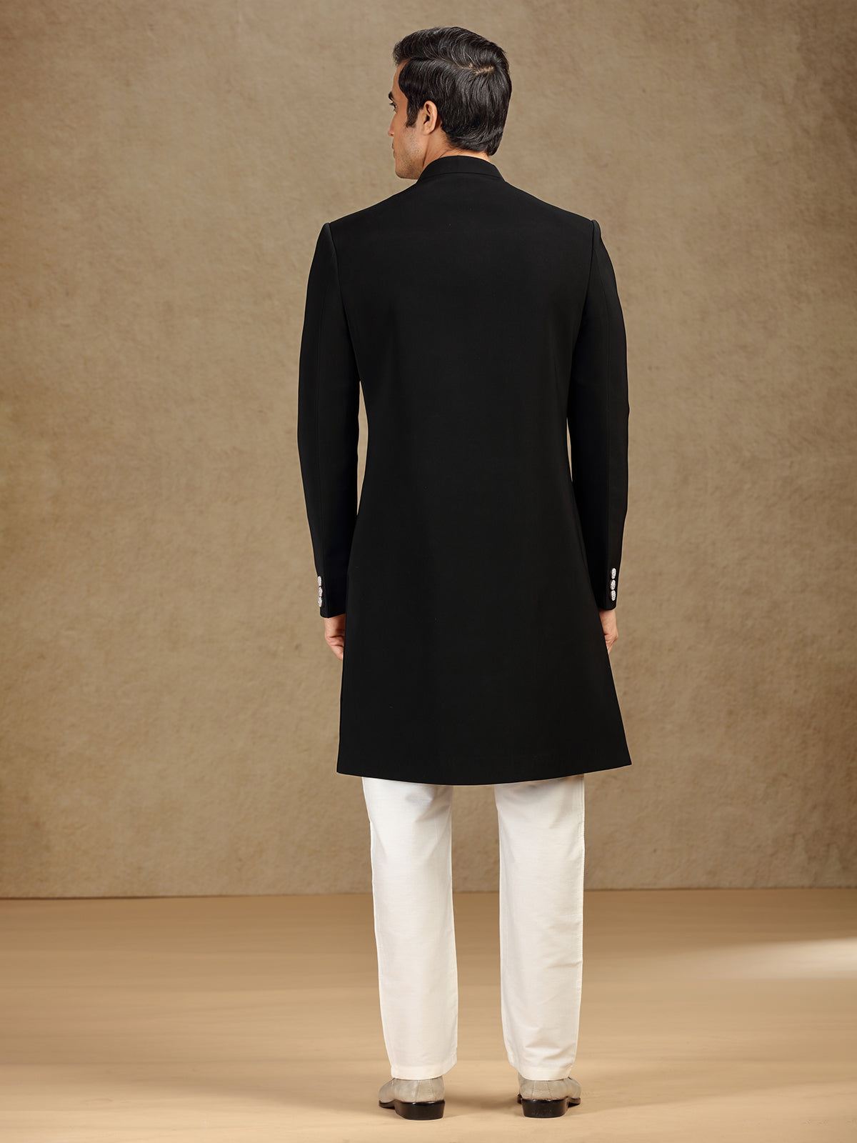 Elegant Black Terry Rayon Indo-Western Set for Men with Dupatta
