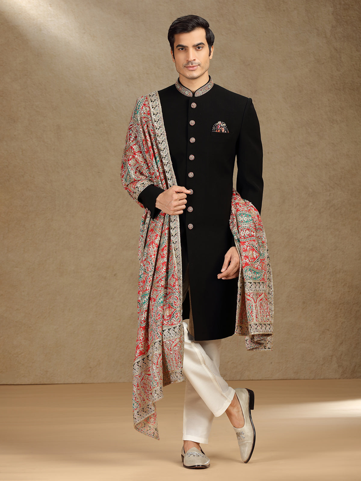 Elegant Black Terry Rayon Indo-Western Set with Dupatta for Weddings