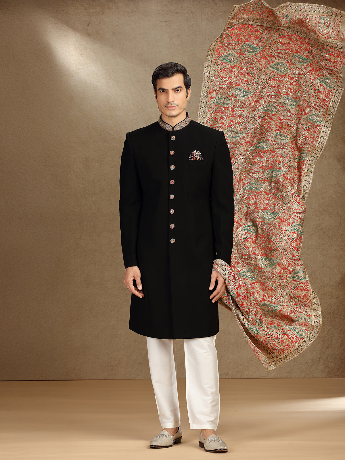 Elegant Black Terry Rayon Indo-Western Set with Dupatta for Weddings