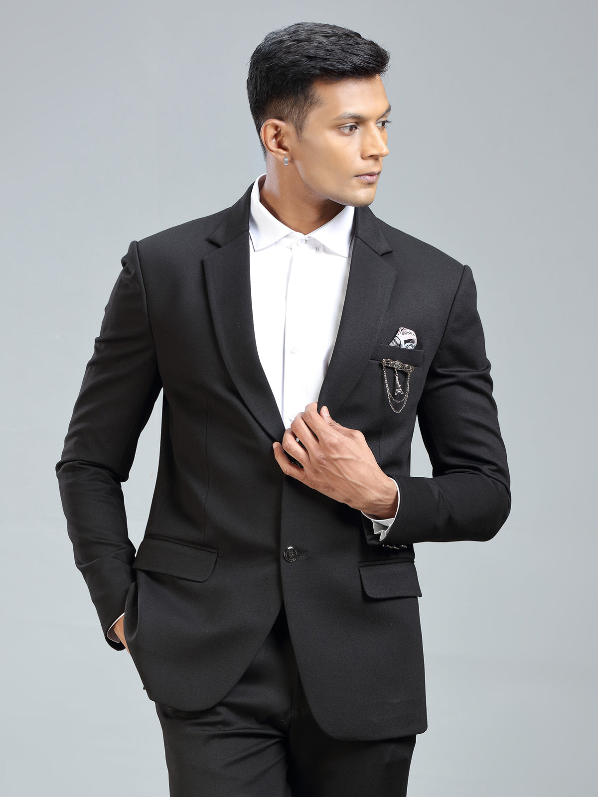 Men’s Black Blazer Crafted from Soft Terry Rayon