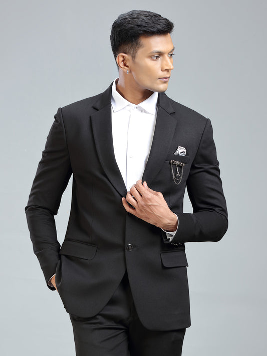 Men’s Black Blazer Crafted from Soft Terry Rayon