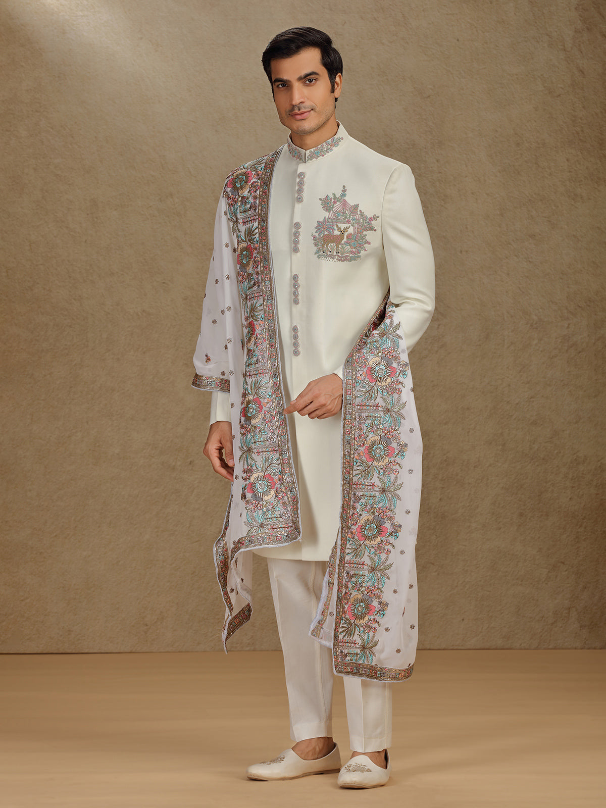Elegant Cream Terry Rayon Indo-Western Set with Dupatta