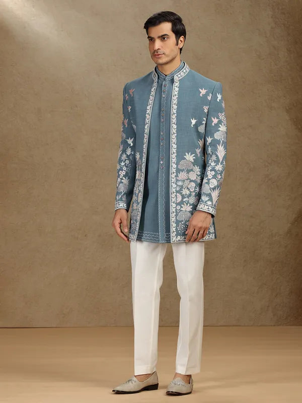 Charcoal Cotton Indo-Western Ensemble for Wedding Occasions
