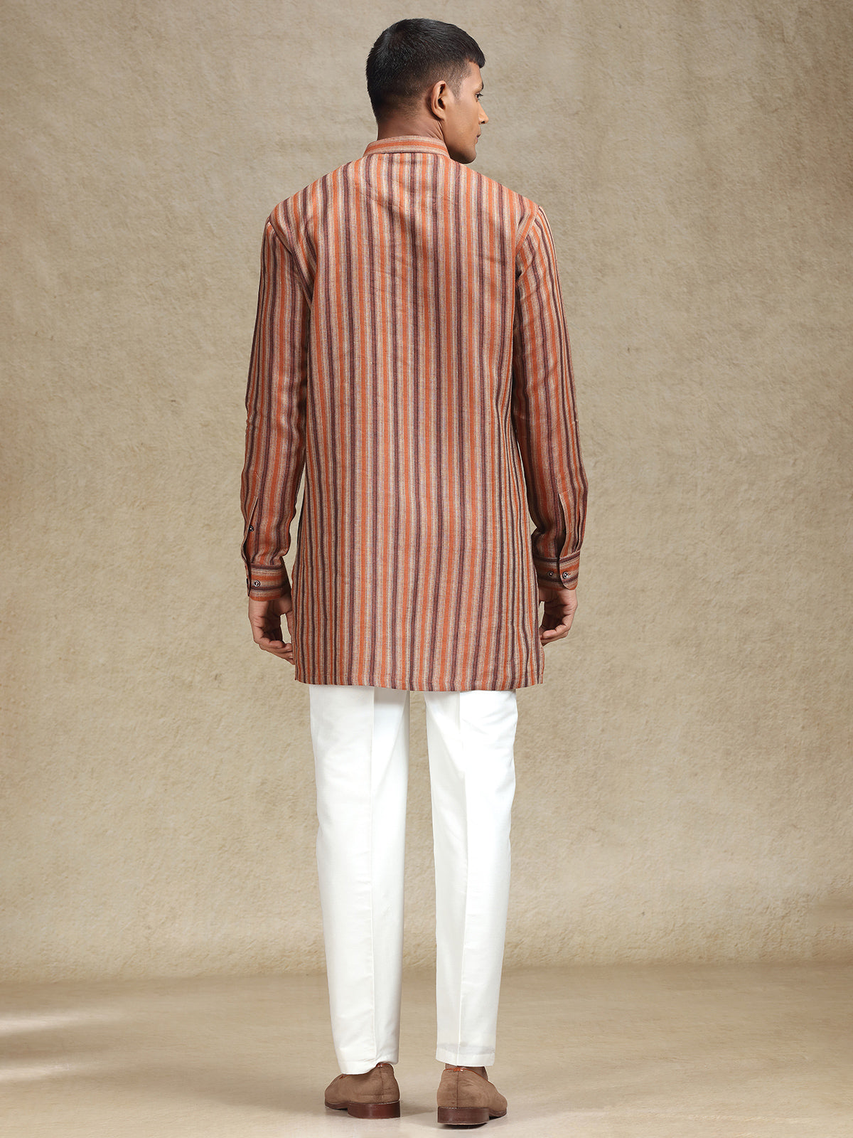 Rust Orange & Brown Striped Kurta Pajama Set