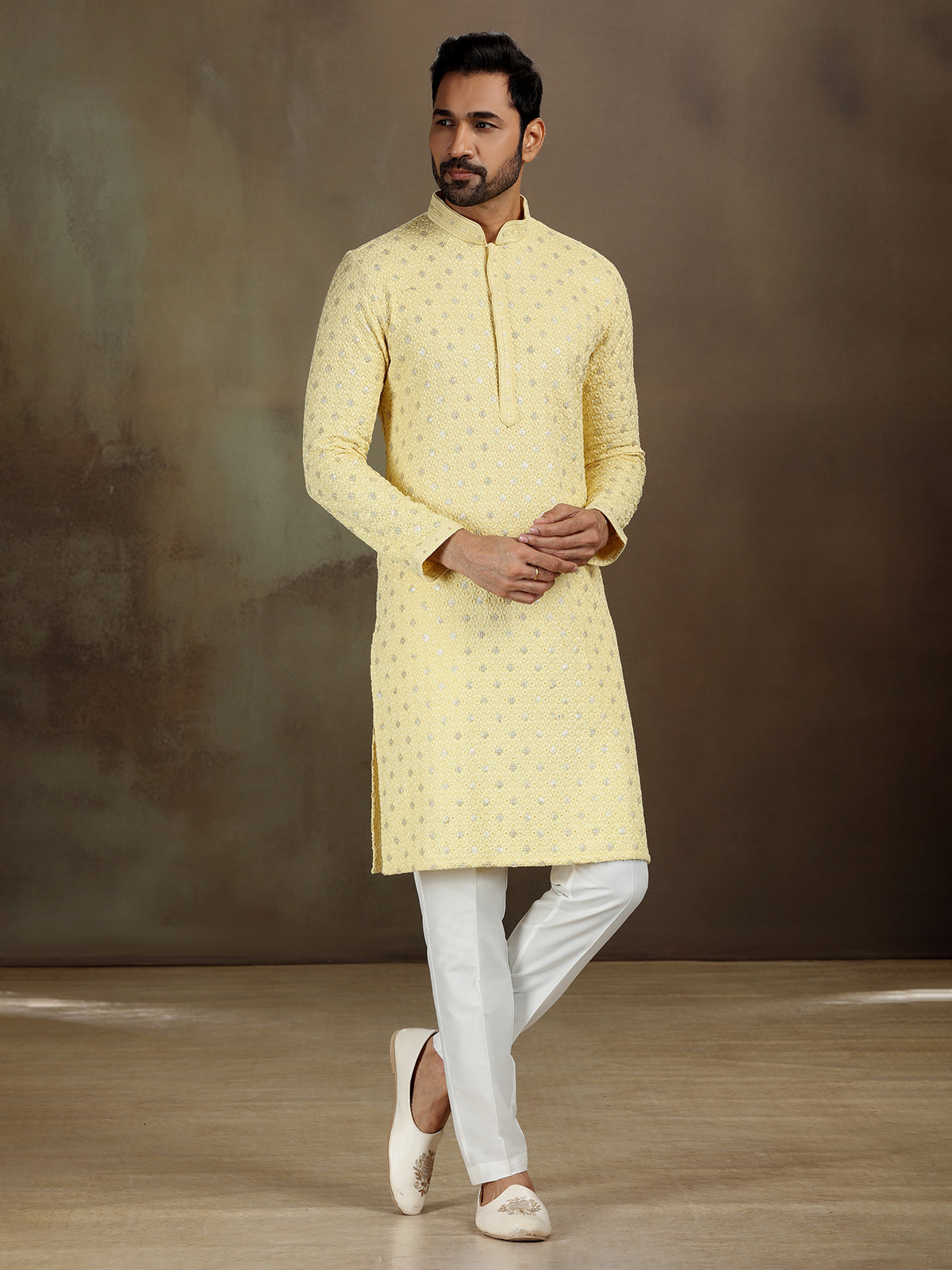 Charming Yellow Rayon Kurta Ensemble with Delicate Shine