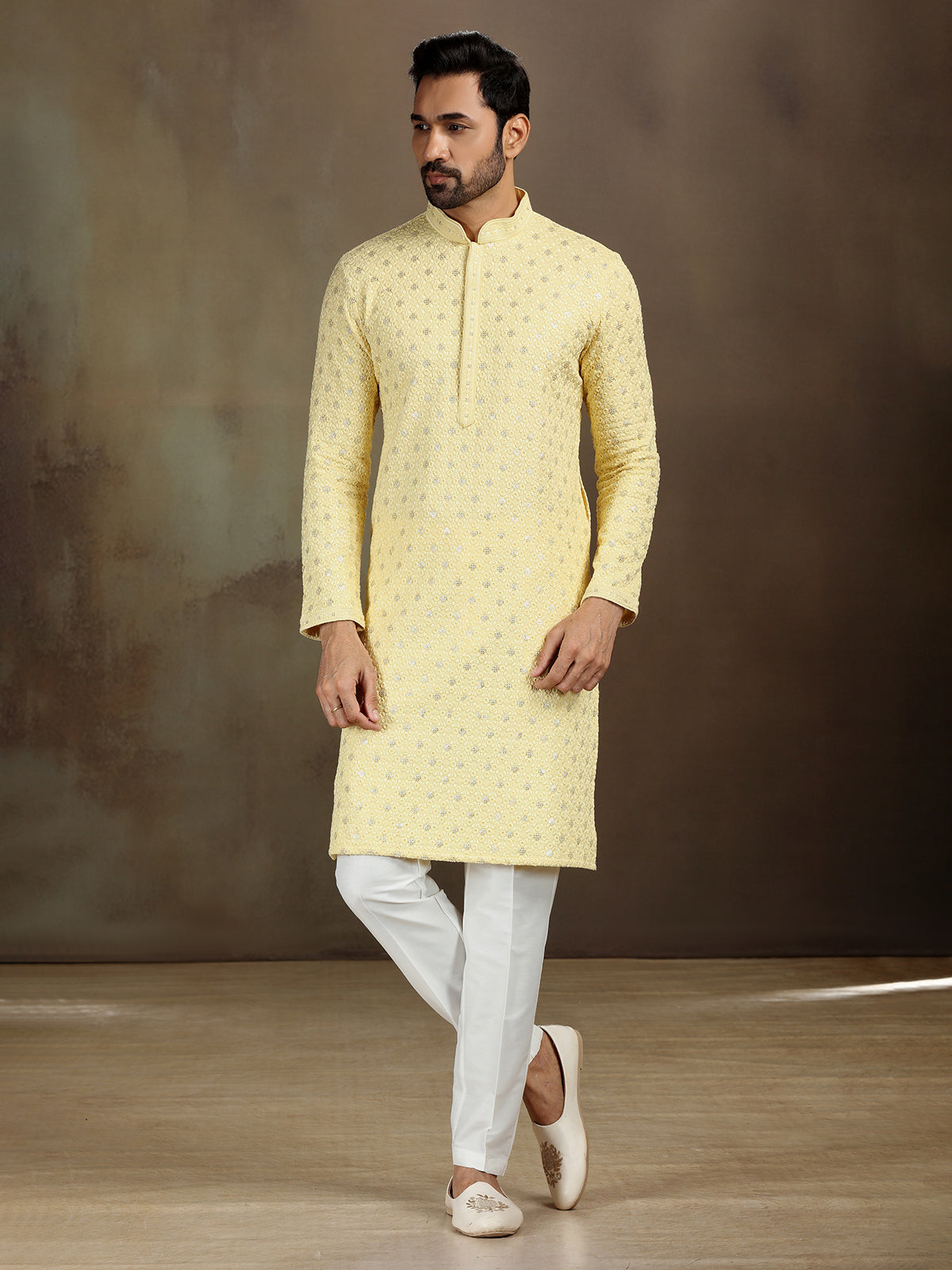 Charming Yellow Rayon Kurta Ensemble with Delicate Shine