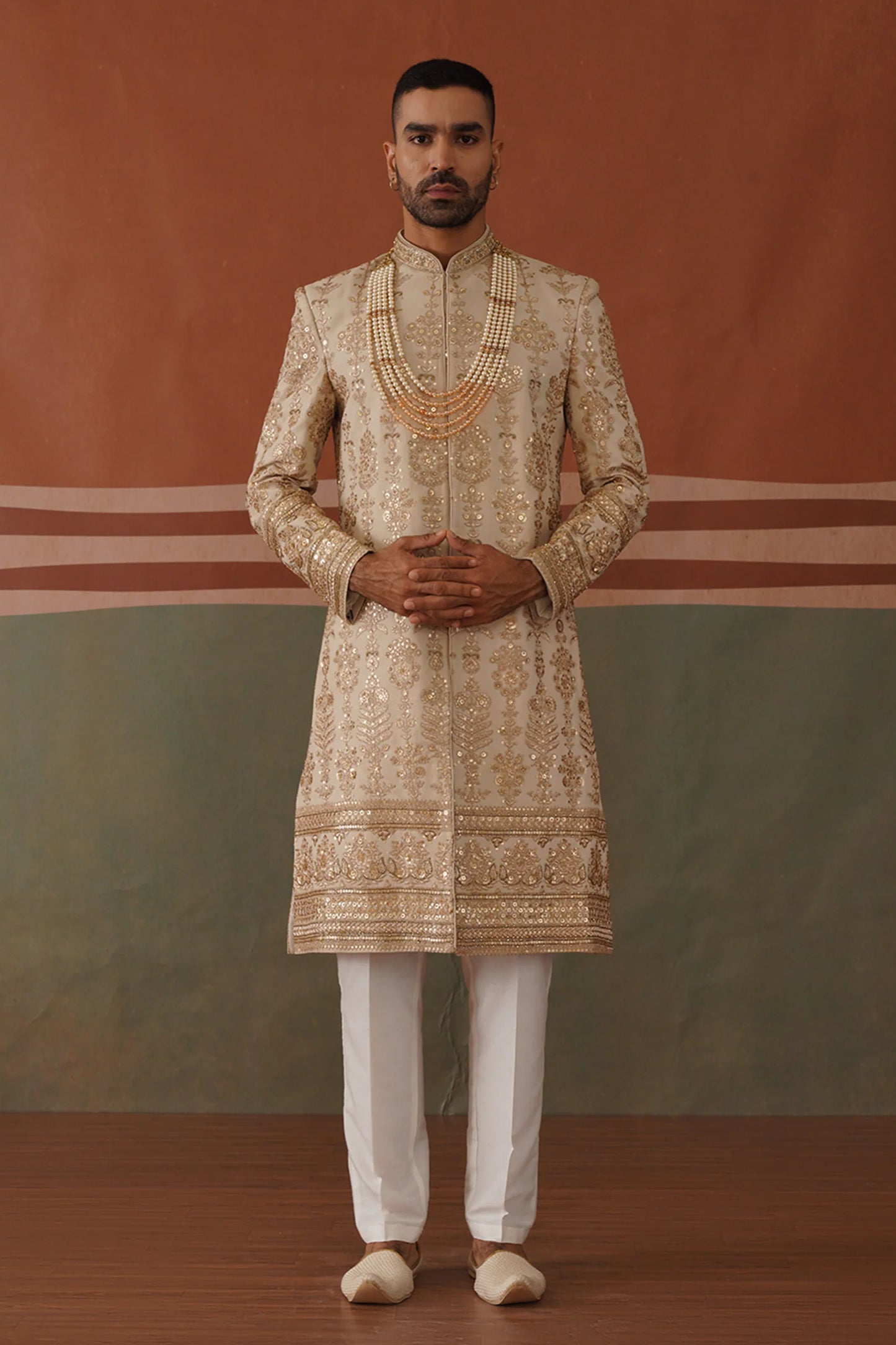 Elegant Rehan Sherwani in Soft Mehandi Hue