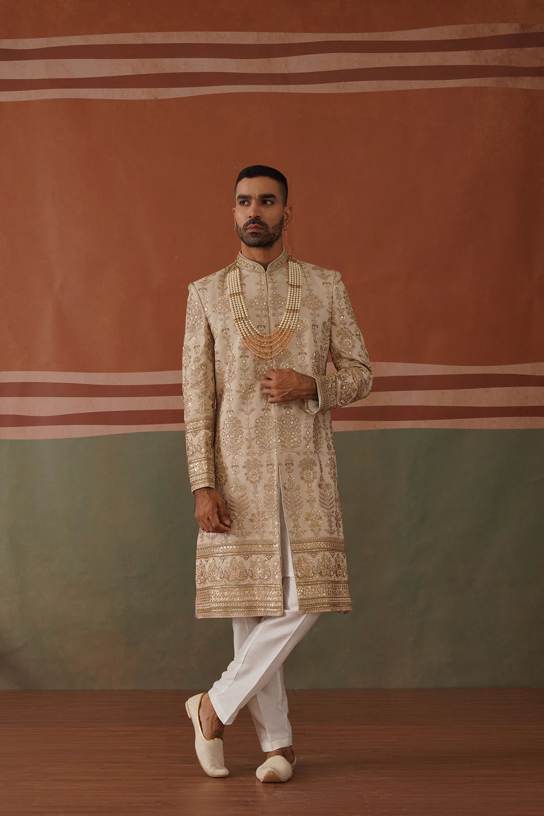 Elegant Rehan Sherwani in Soft Mehandi Hue