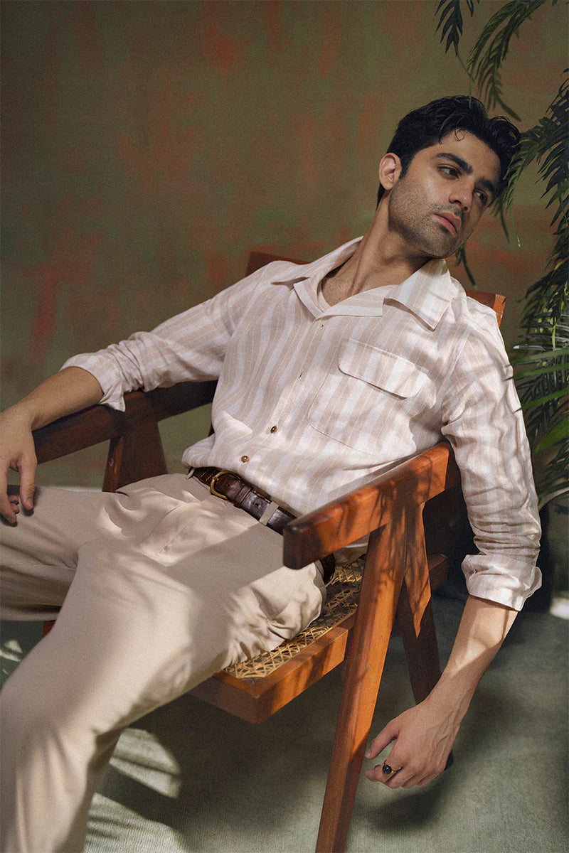 Beige Striped Linen Shirt