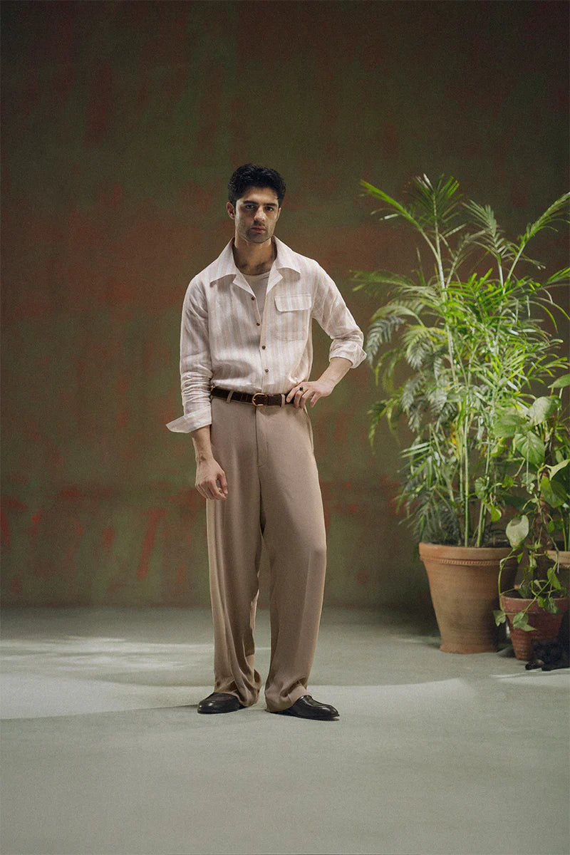 Beige Striped Linen Shirt