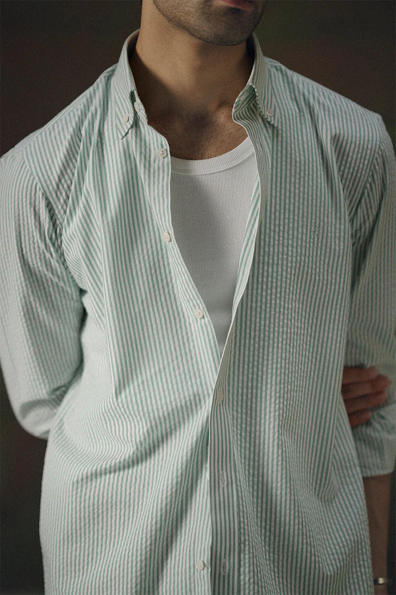 Sage Green Striped Shirt for Men