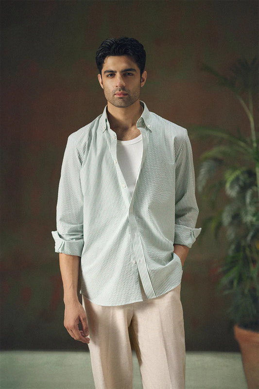 Sage Green Striped Shirt for Men