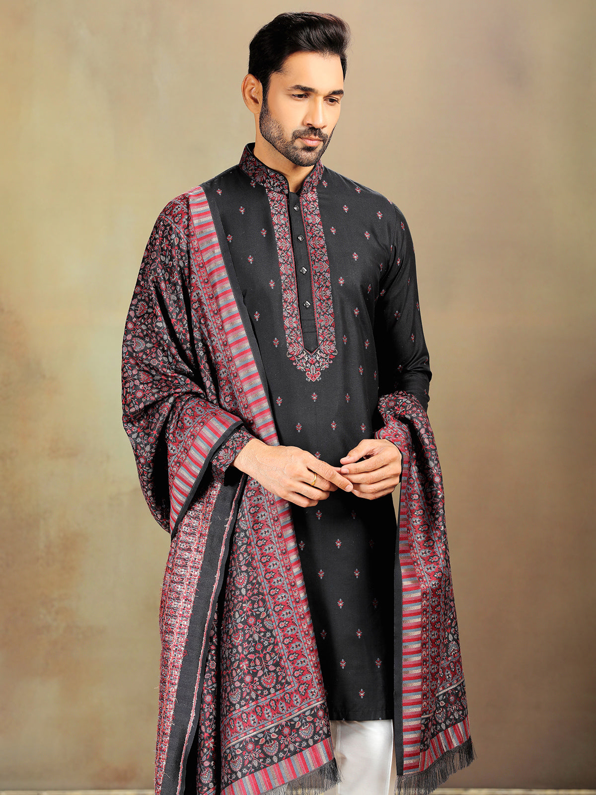 Traditional Black Banarasi Silk Kurta Set for Weddings & Functions