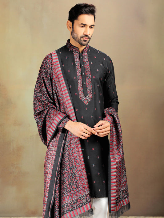 Traditional Black Banarasi Silk Kurta Set for Weddings & Functions