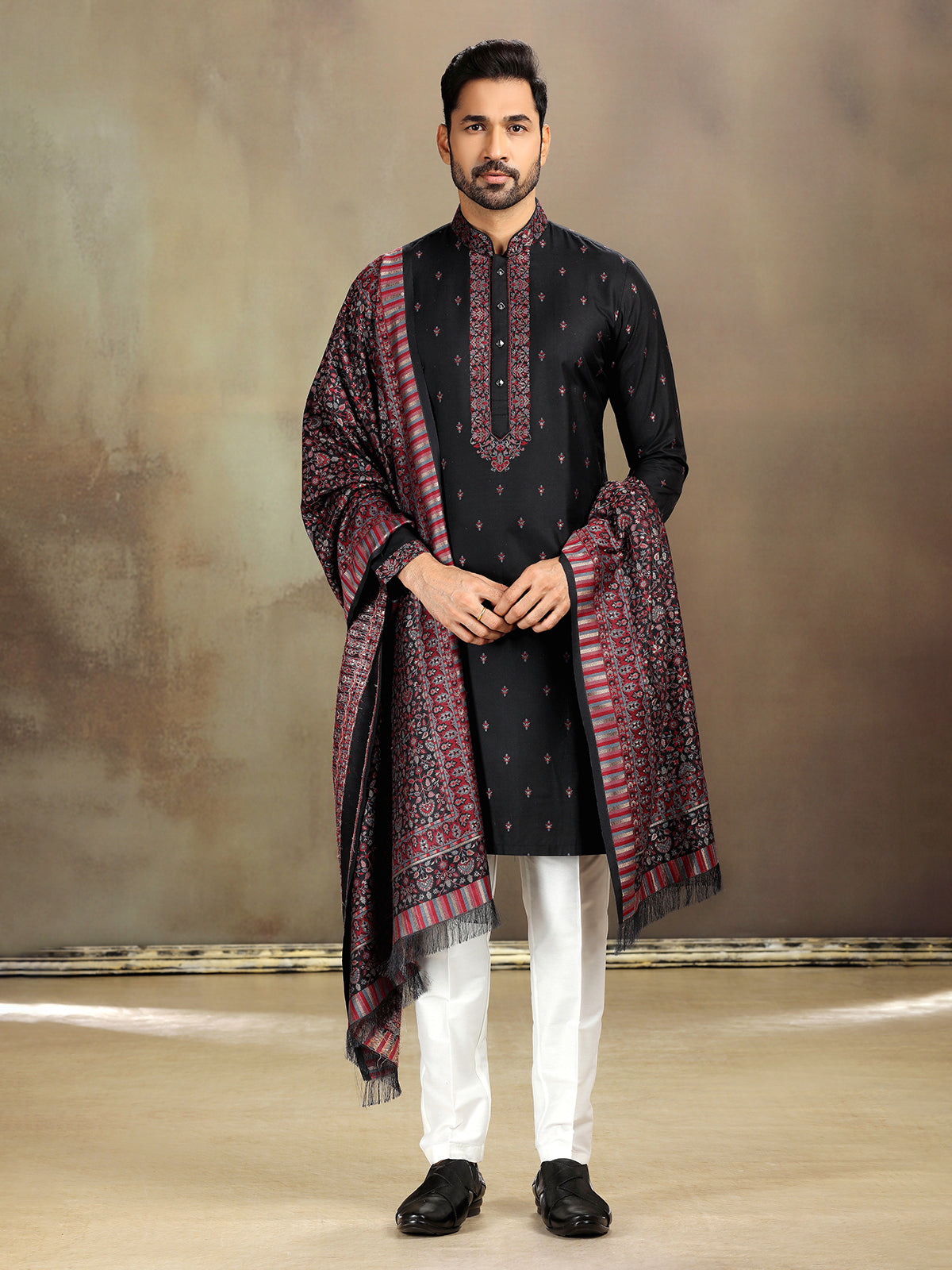 Traditional Black Banarasi Silk Kurta Set for Weddings & Functions