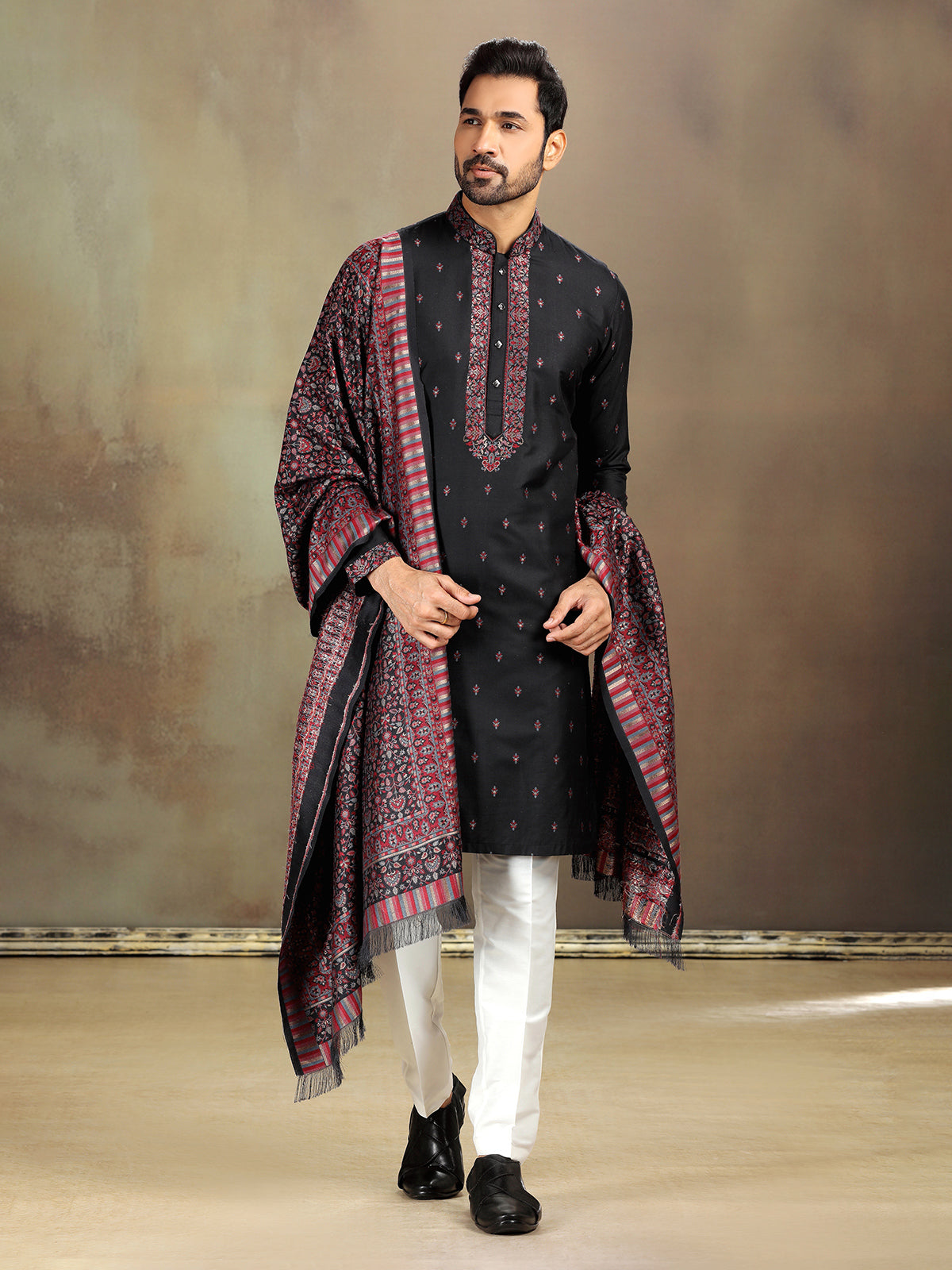 Traditional Black Banarasi Silk Kurta Set for Weddings & Functions