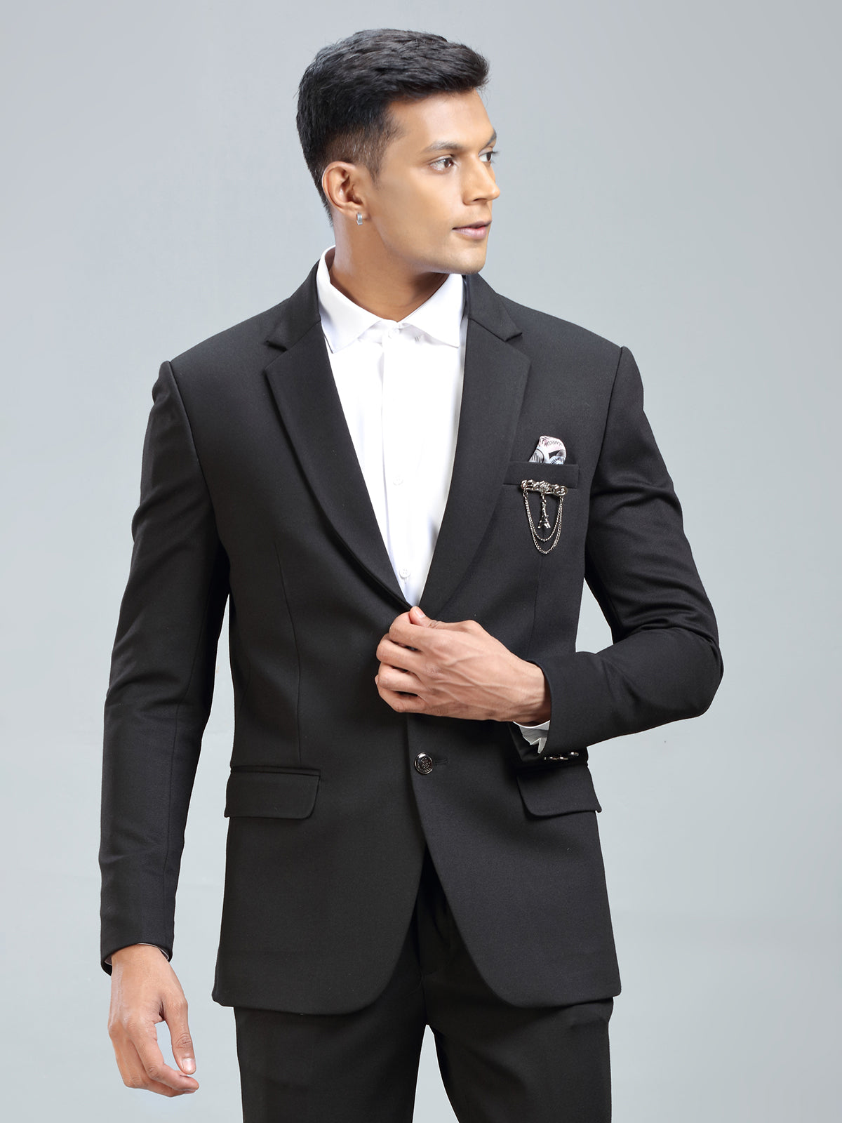 Men’s Black Blazer Crafted from Soft Terry Rayon