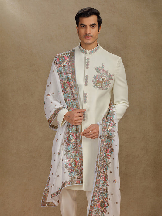 Elegant Cream Terry Rayon Indo-Western Set with Dupatta