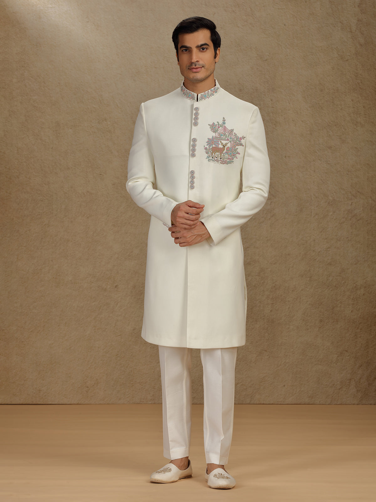 Elegant Cream Terry Rayon Indo-Western Set with Dupatta