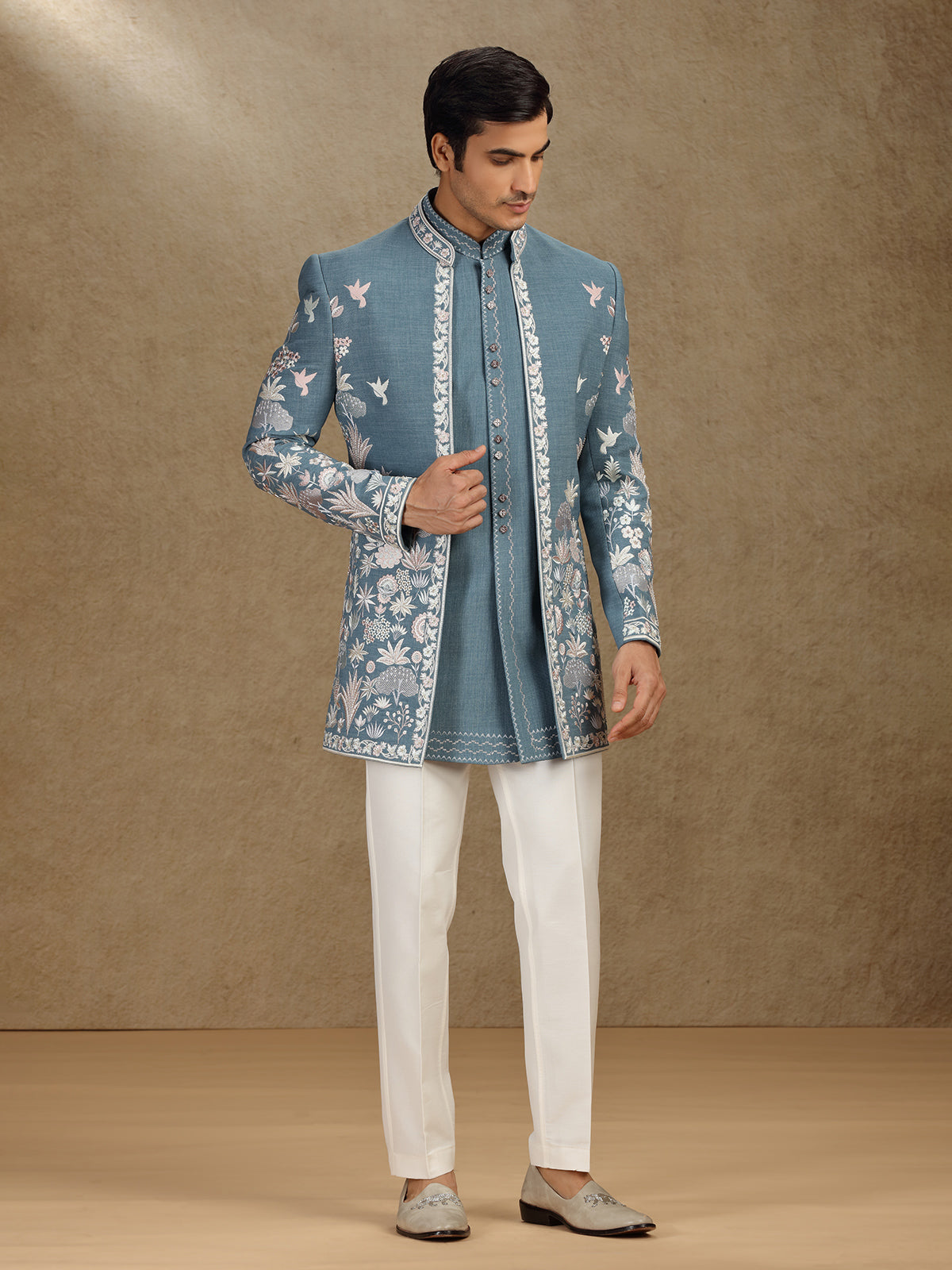 Charcoal Cotton Indo-Western Ensemble for Wedding Occasions