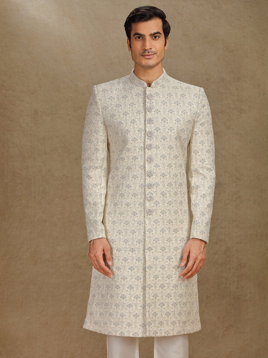 Luxurious Cream Silk Sherwani for Special Wedding Occasions