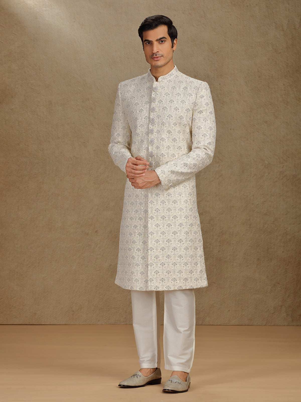 Luxurious Cream Silk Sherwani for Special Wedding Occasions