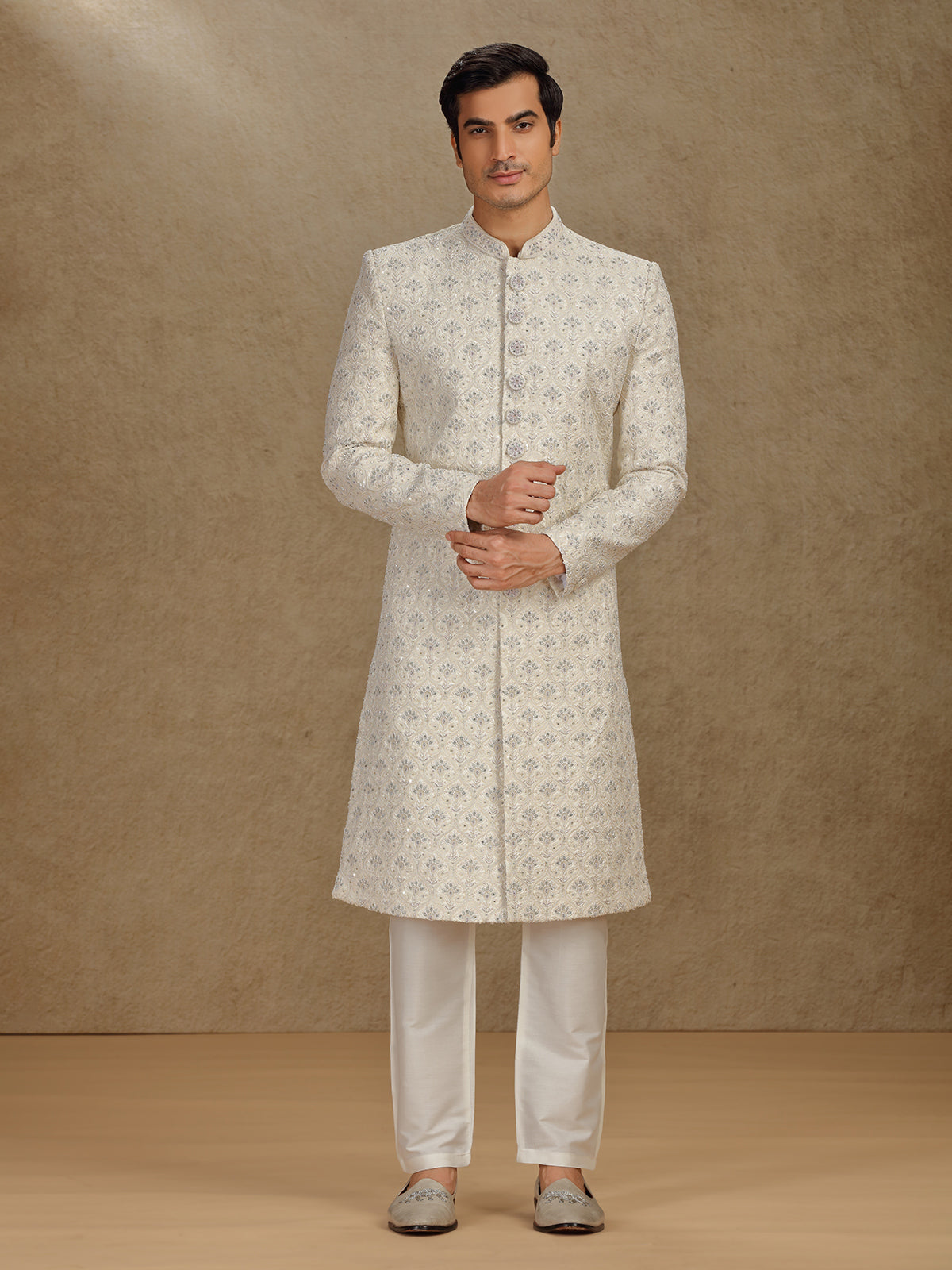 Luxurious Cream Silk Sherwani for Special Wedding Occasions