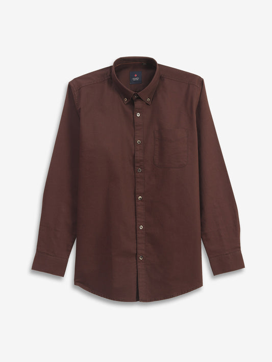 Dark brown plain cotton shirt