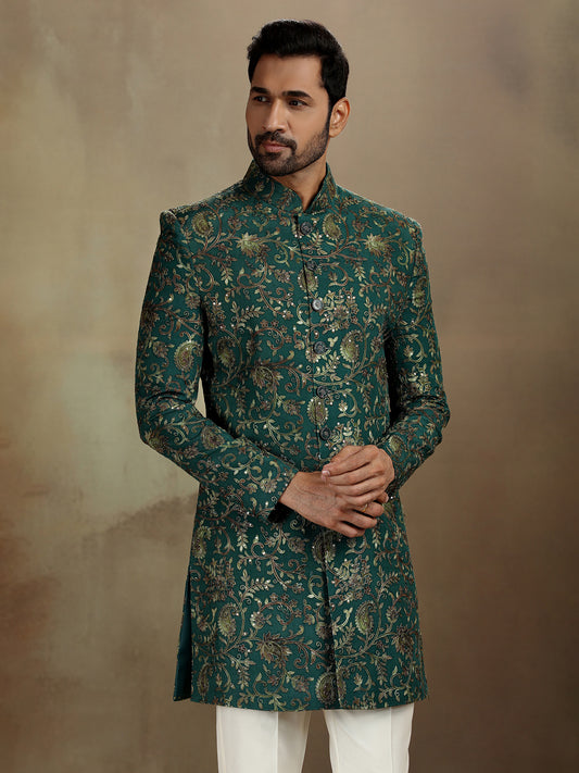 Charming Indo-Western Attire in Green Modal Silk for Celebrations