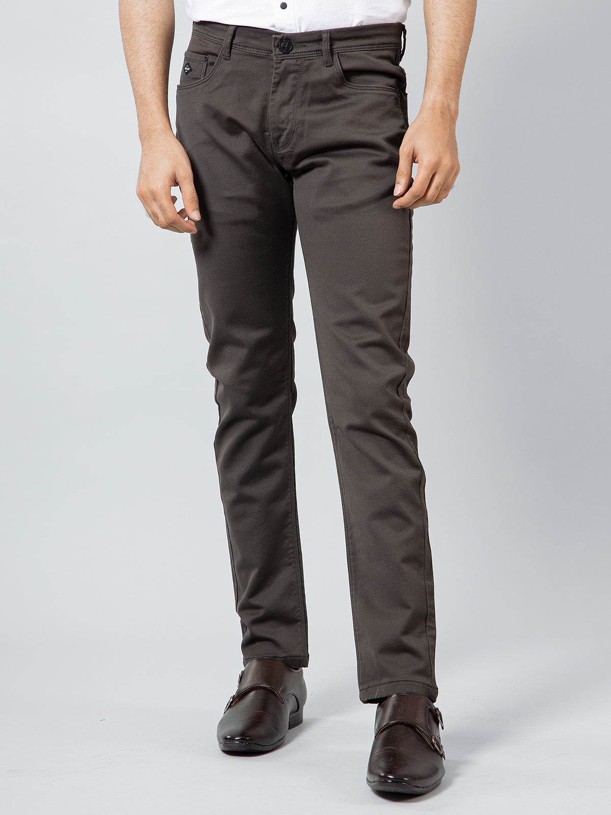 Dark grey solid casual wear trouser