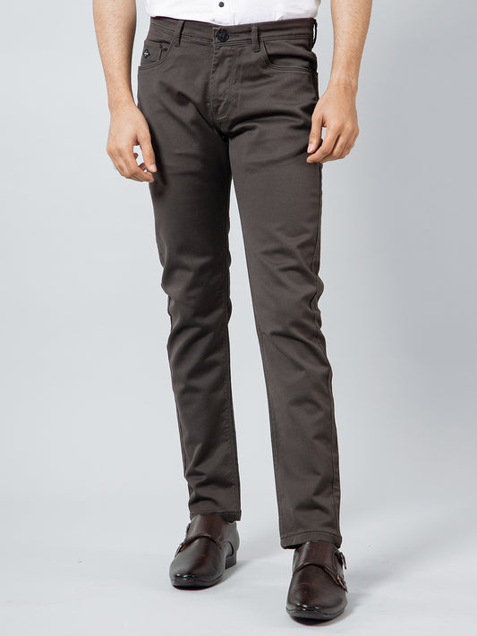 Dark grey solid casual wear trouser