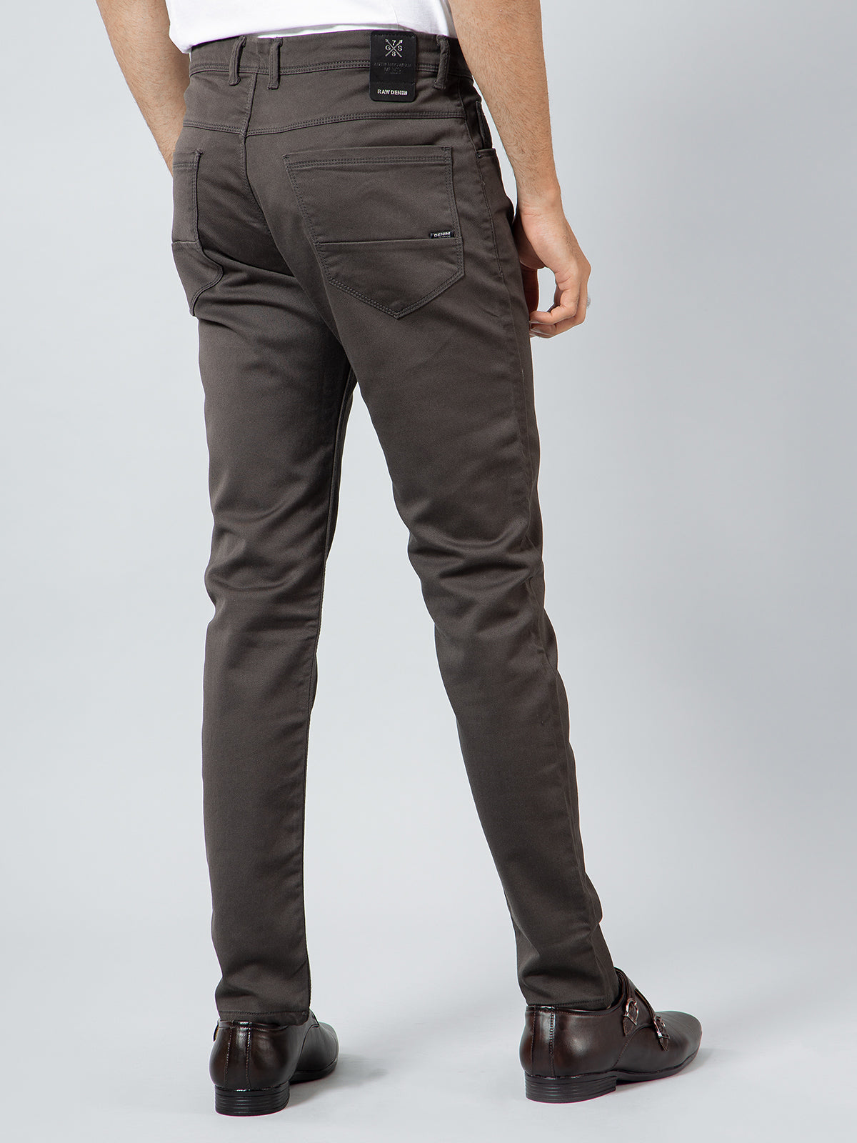 Dark grey solid casual wear trouser