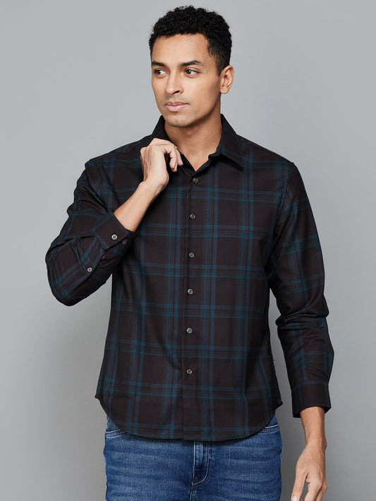 Black cotton checks shirt