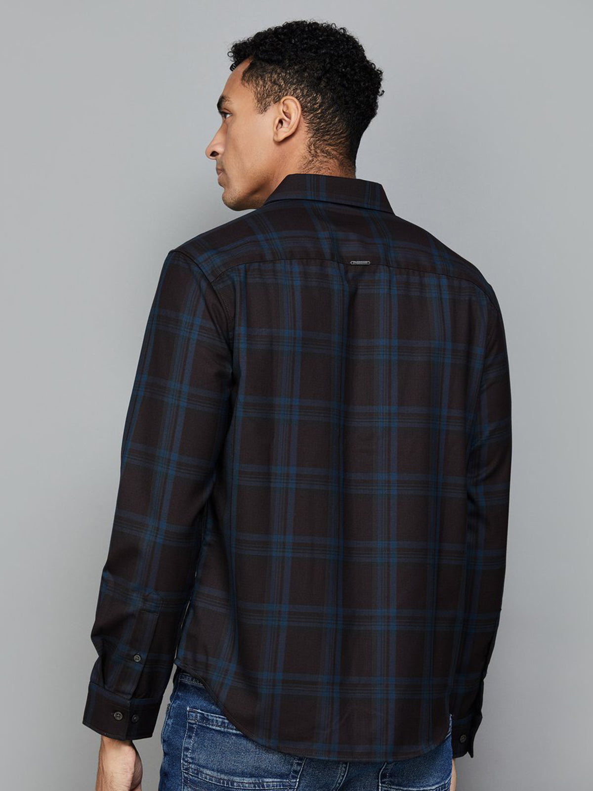 Black cotton checks shirt