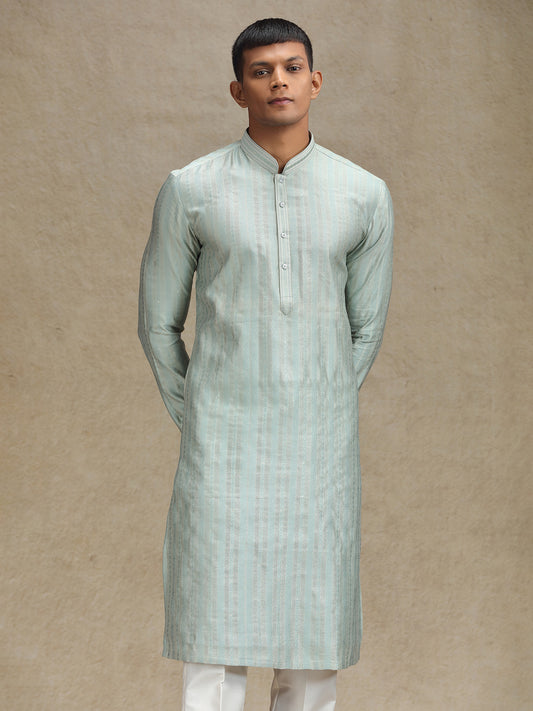 Contemporary Mint Green Kurta Pajama Set with Textured Pattern