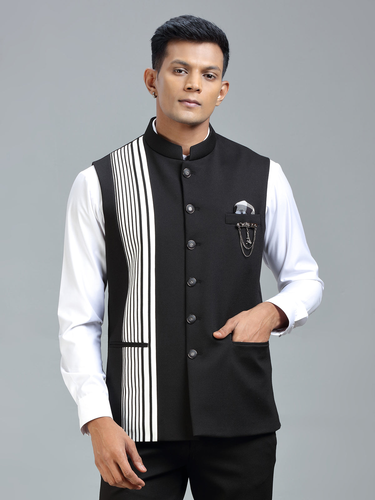 Modern classic black striped waistcoat for men