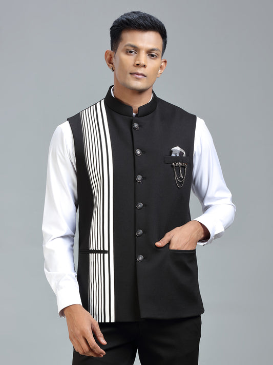 Modern classic black striped waistcoat for men