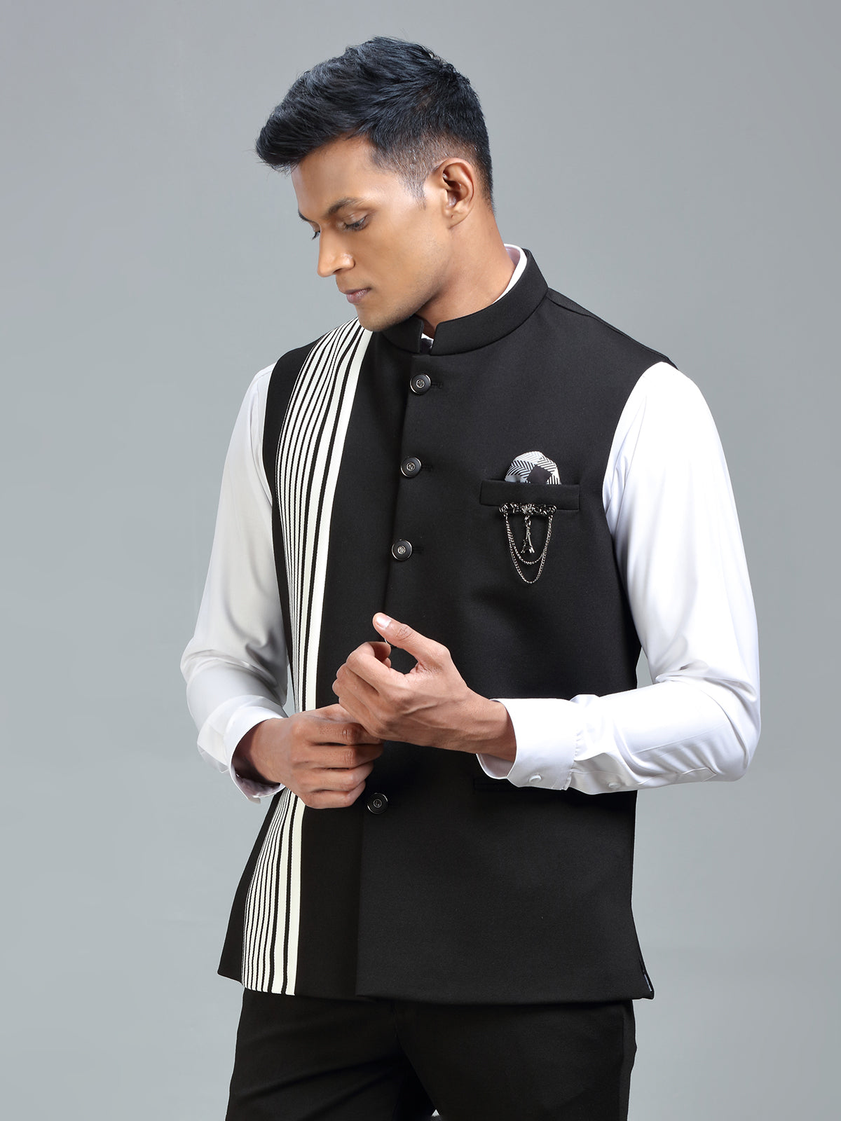 Modern classic black striped waistcoat for men