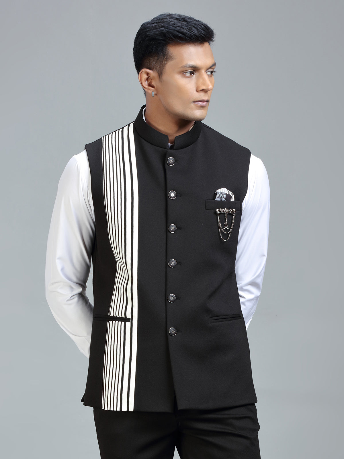 Modern classic black striped waistcoat for men