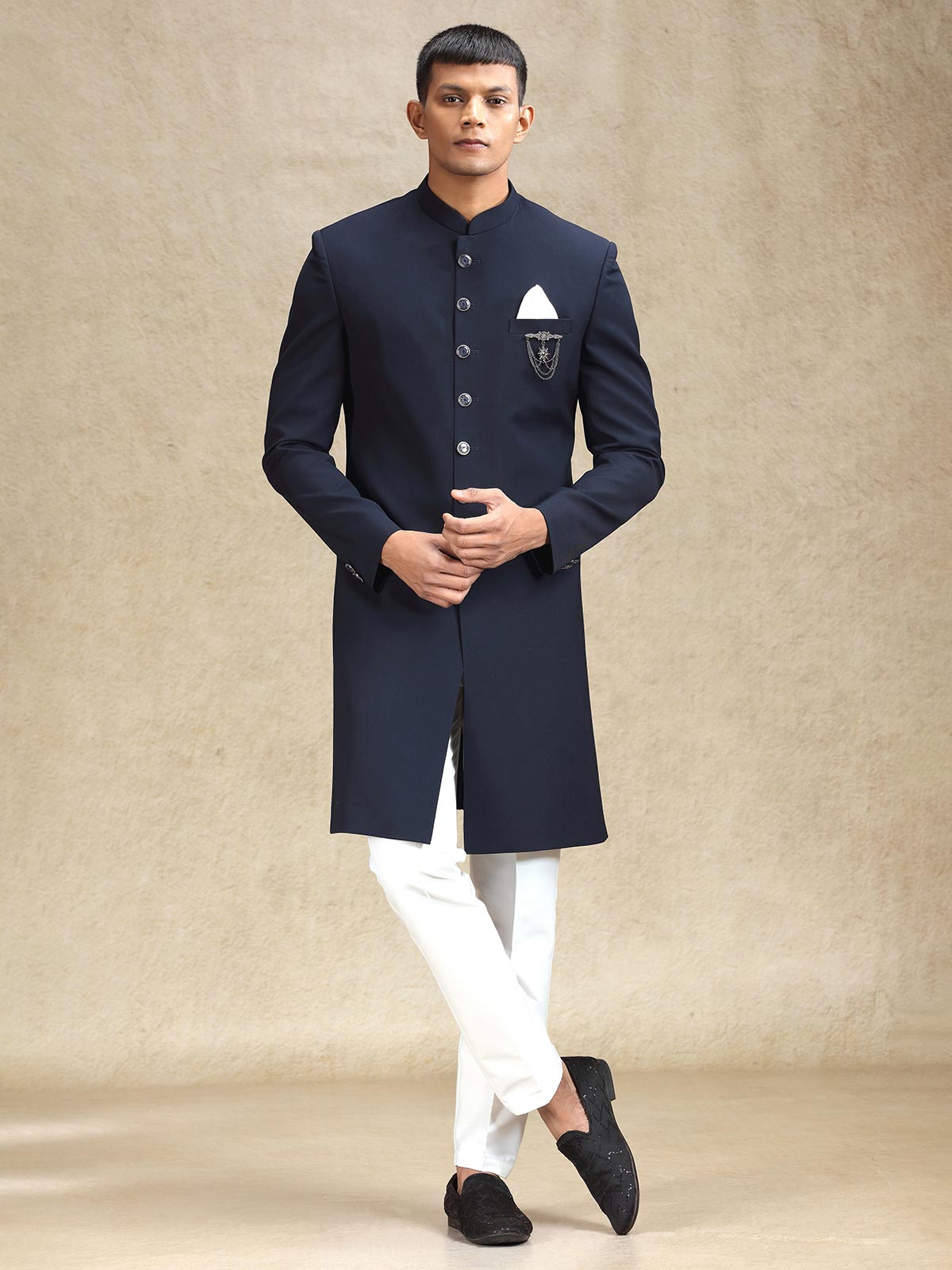 Stylish Navy Reception Indo-Western Dress