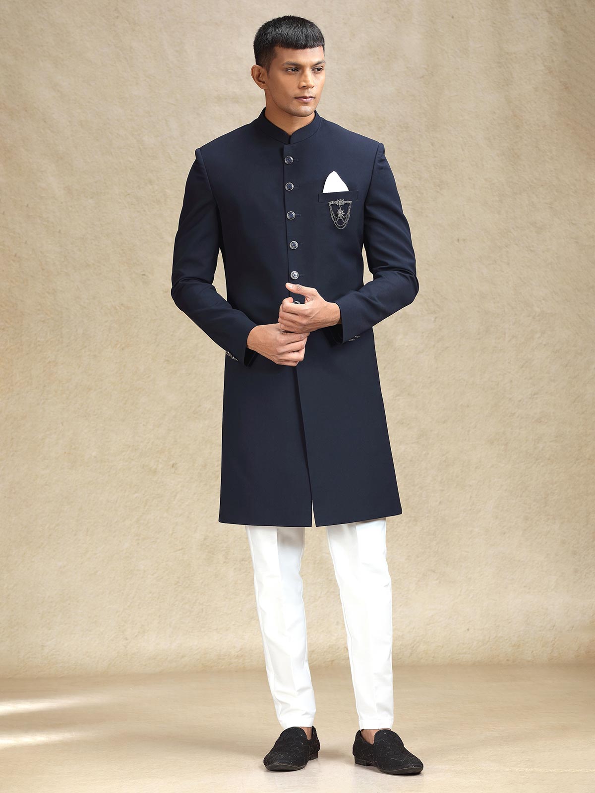 Stylish Navy Reception Indo-Western Dress