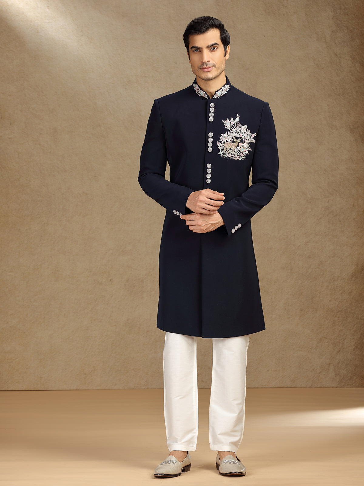 Navy Terry Rayon Indo-Western Dress Paired with Dupatta for Weddings