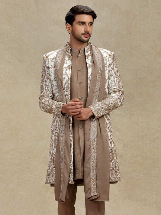 Elegant Off-White Indo-Western Ensemble with Embroidery and Dupatta