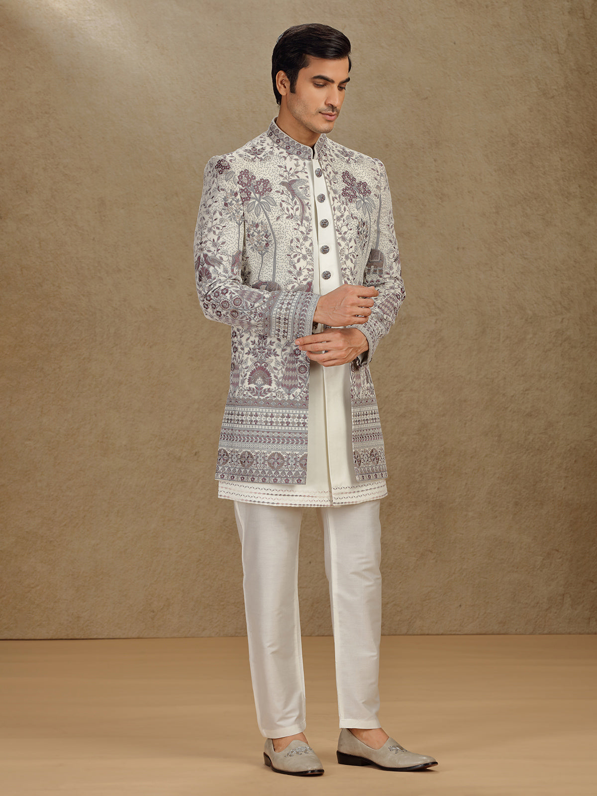 Off-White Terry Rayon Fusion Wear – Perfect Wedding Ensemble