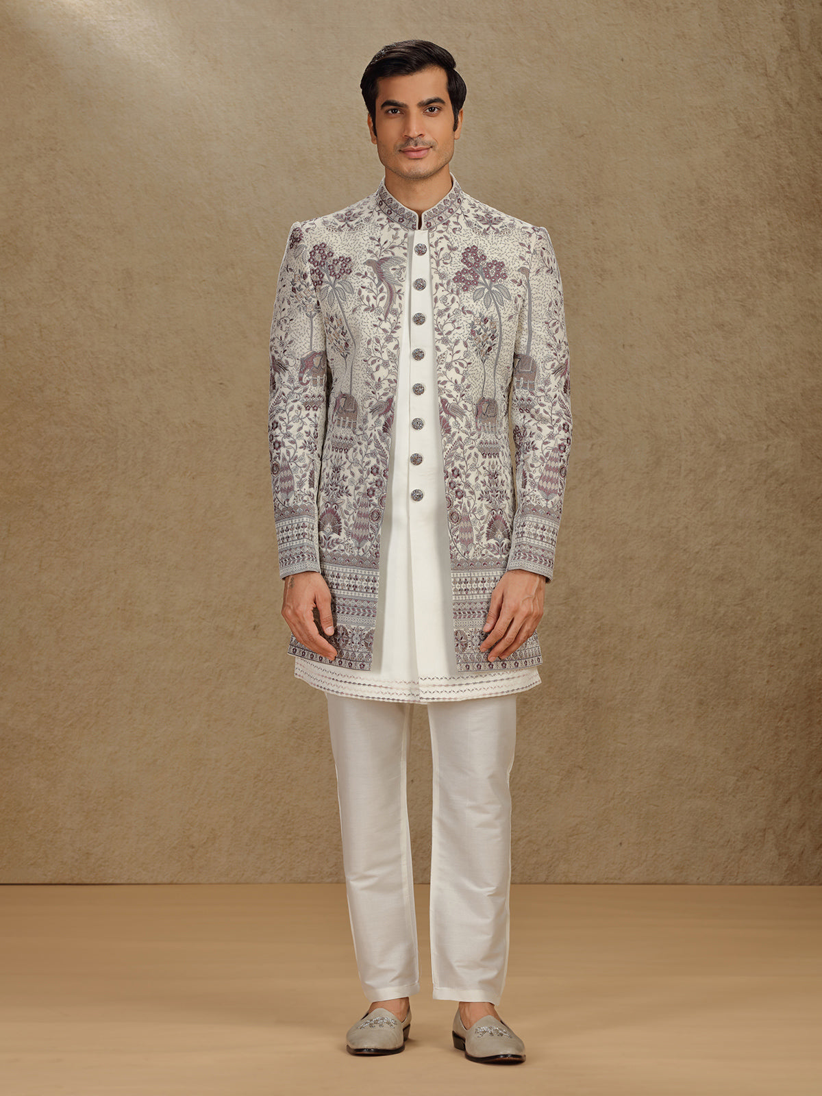 Off-White Terry Rayon Fusion Wear – Perfect Wedding Ensemble